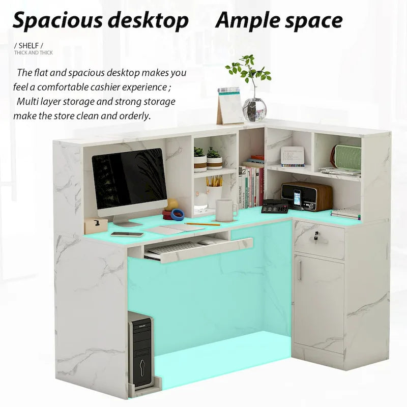 Bureau de réception en bois en forme de L Timechee 55.9W 48.4H avec tiroir à serrure
