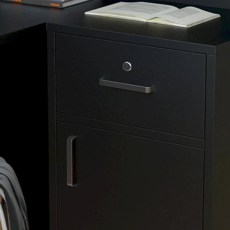 Bureau de réception en bois en forme de L Timechee 55.9W 48.4H avec tiroir à serrure