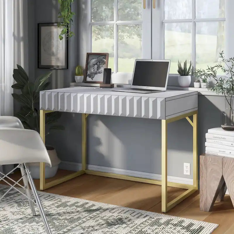 Bureau d'ordinateur Bird Modern en métal de 42 pouces avec ports USB par Furniture of America