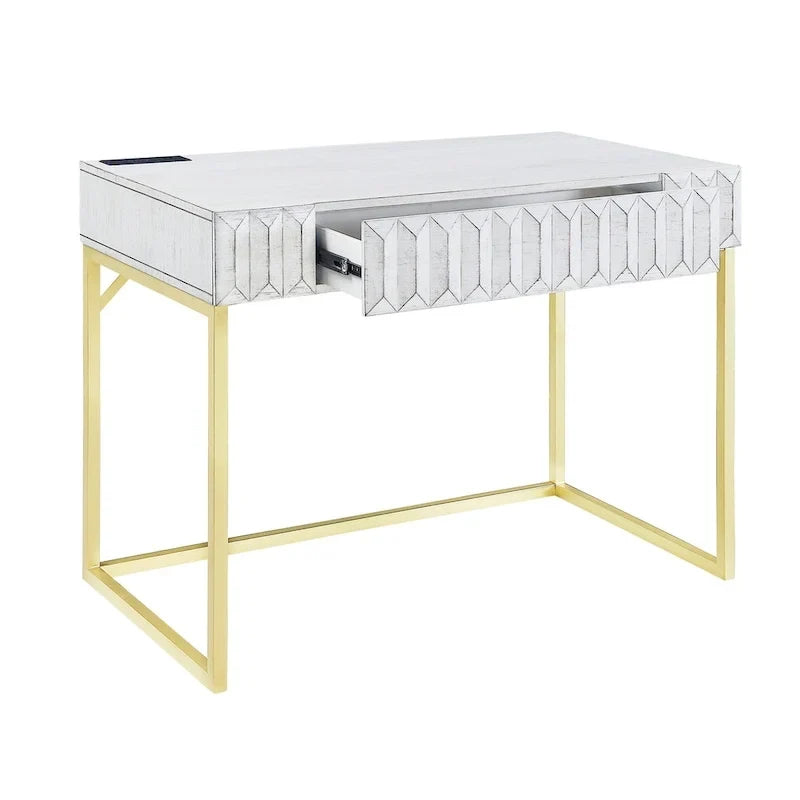 Bureau d'ordinateur Bird Modern en métal de 42 pouces avec ports USB par Furniture of America