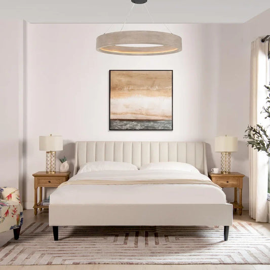 Lit Plateforme King Willow Vertical Capitonnée en Lin
