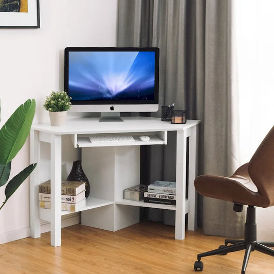 Bureau d'ordinateur d'angle en bois avec tiroir, table de bureau/d'étude