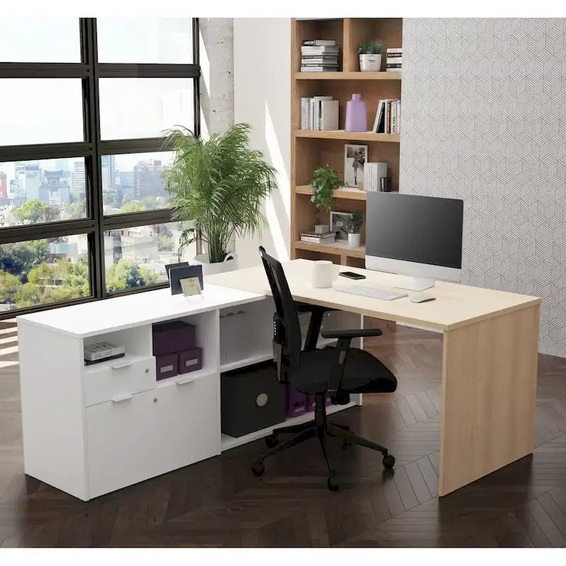Bureau d'angle Bestar i3 Plus avec 2 tiroirs