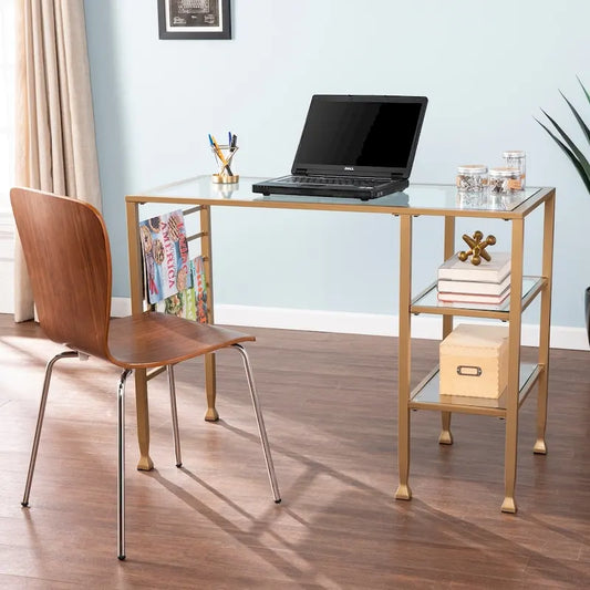 Bureau d'écriture Amelie en métal doré et verre de SEI Furniture