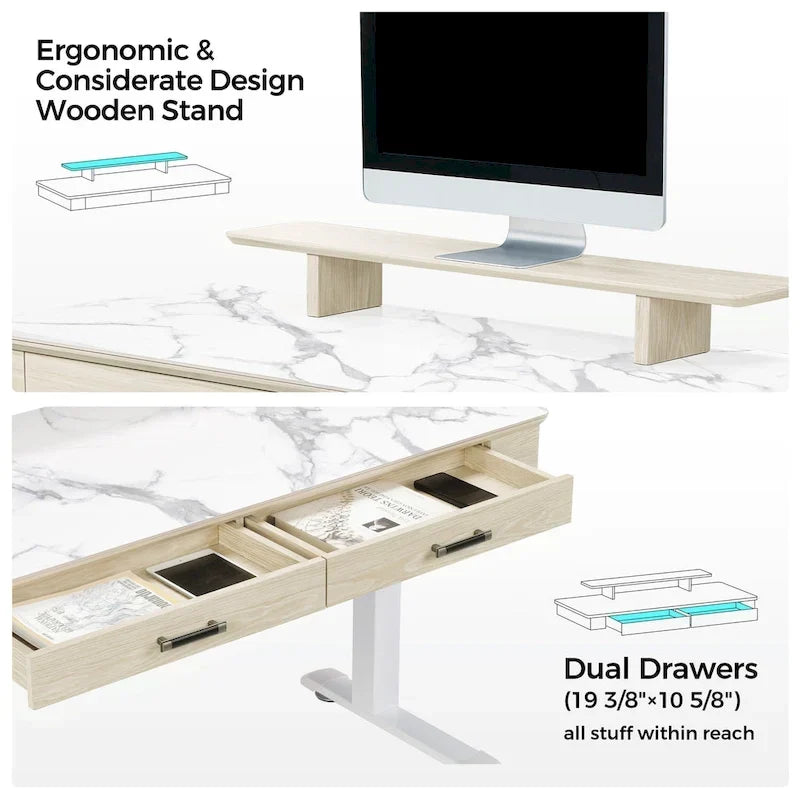 Eureka Ergonomic Bureau debout 55 Slate Stone Bureau de Direction avec 2 Tiroirs et Support Moniteur