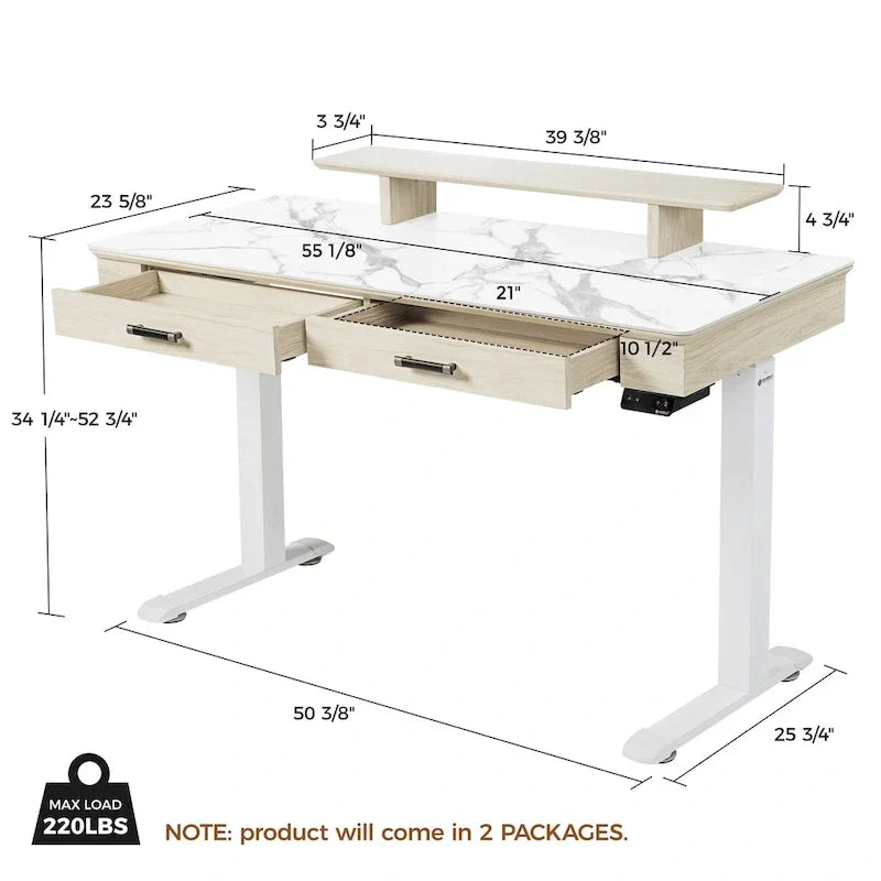 Eureka Ergonomic Bureau debout 55 Slate Stone Bureau de Direction avec 2 Tiroirs et Support Moniteur