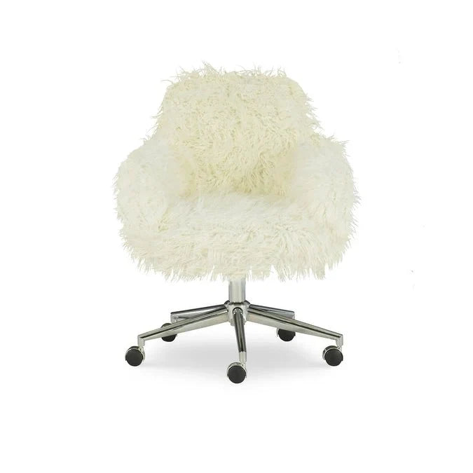 Chaise de bureau en fausse fourrure blanc cassé ambre