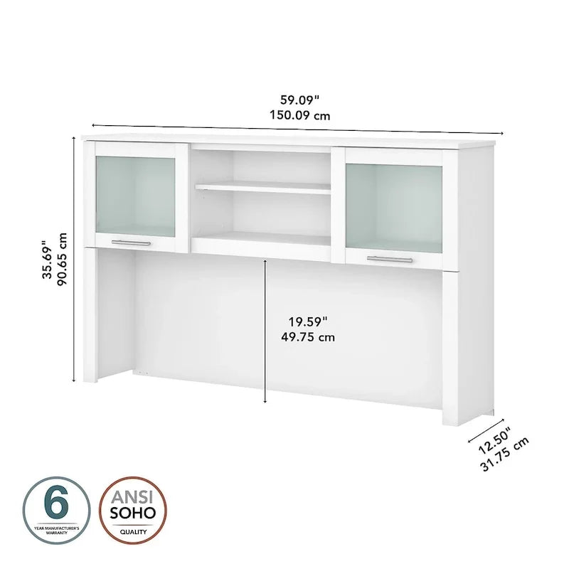 Bush Furniture Somerset Ash Gray Armoire de rangement de 60 po pour bureau en L – 59,09 L x 12,50 P x 35,69 H