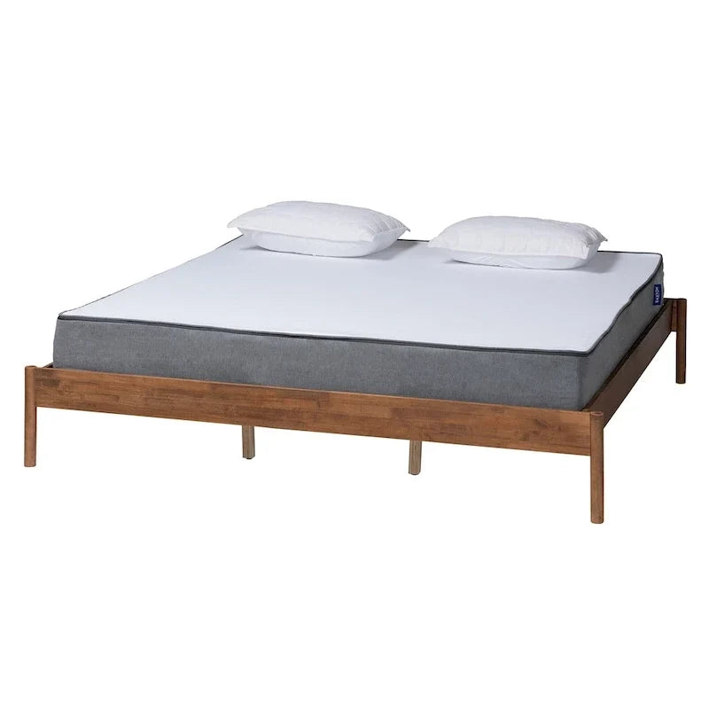 Cadre de lit Queen Size en bois de frêne et noyer, fini Agatis Mid-Century Modern
