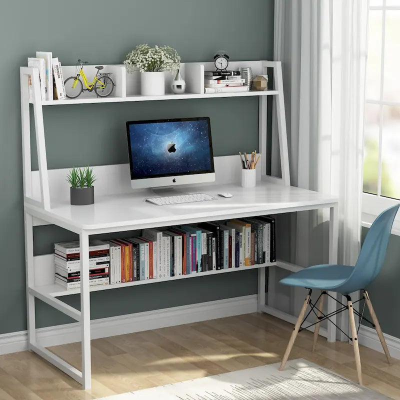 Bureau informatique moderne de 47 pouces avec étagère supérieure et bibliothèque