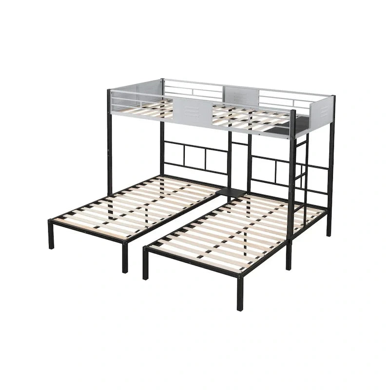 Lit superposé triple avec panneau d'aération/ Cadre métallique robuste/ Lattes en bois silencieuses/ Séparable en trois lits/ Pas besoin de sommier tapissier