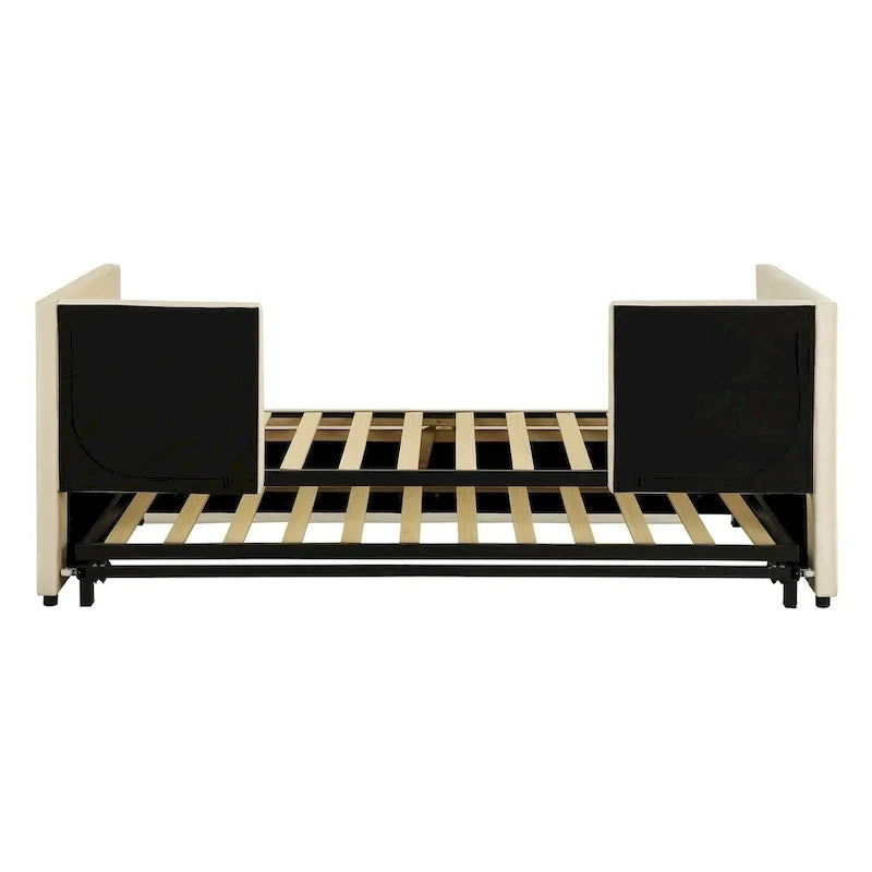 Lit de repos capitonné simple avec lit gigogne escamotable, Beige