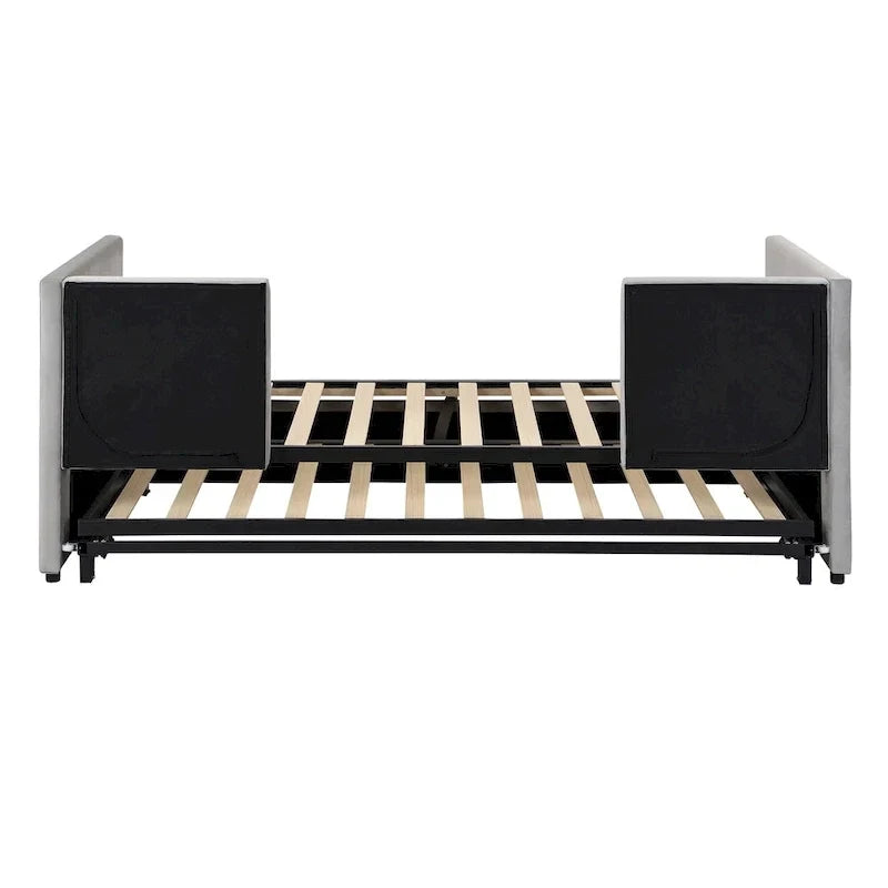 Lit de repos capitonné simple avec lit gigogne escamotable, Beige