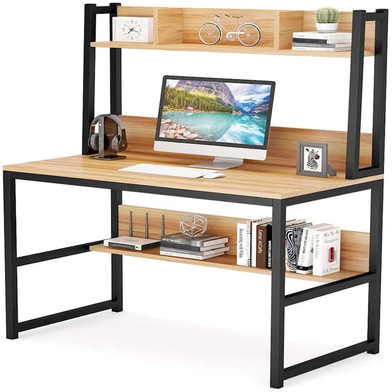 Bureau informatique, bureau de télétravail avec étagère et tablettes