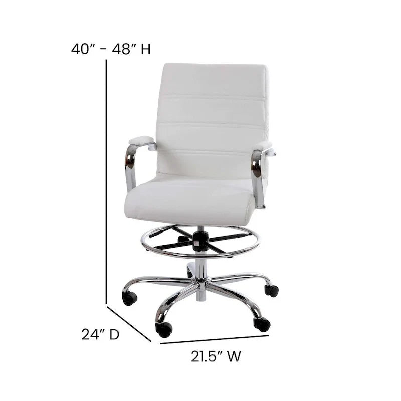 Chaise de dessin en LeatherSoft à dossier moyen avec anneau repose-pieds réglable et base chromée