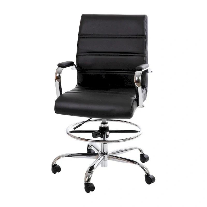 Chaise de dessin en LeatherSoft à dossier moyen avec anneau repose-pieds réglable et base chromée