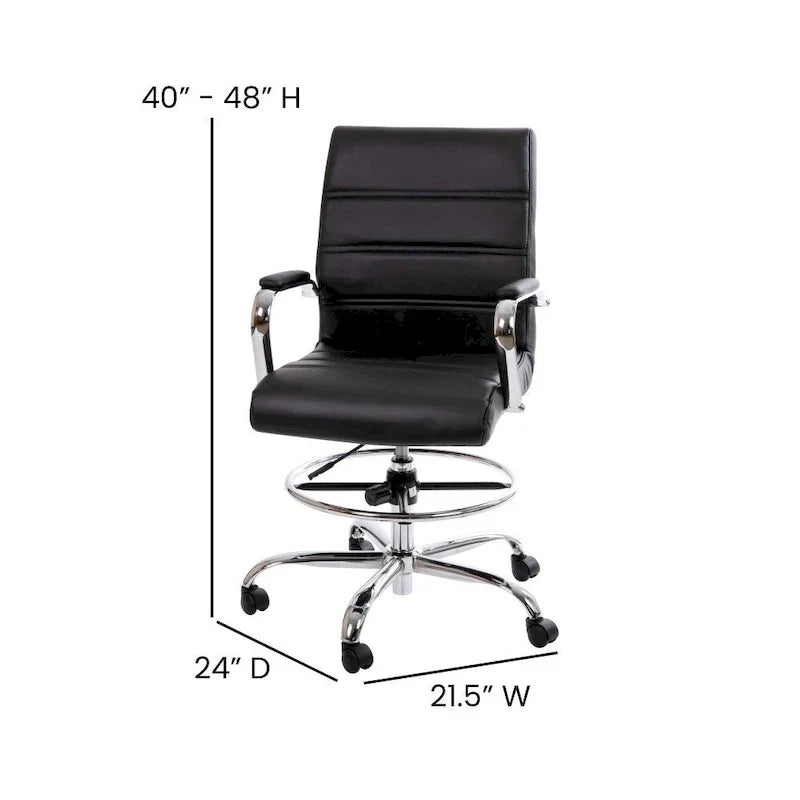 Chaise de dessin en LeatherSoft à dossier moyen avec anneau repose-pieds réglable et base chromée