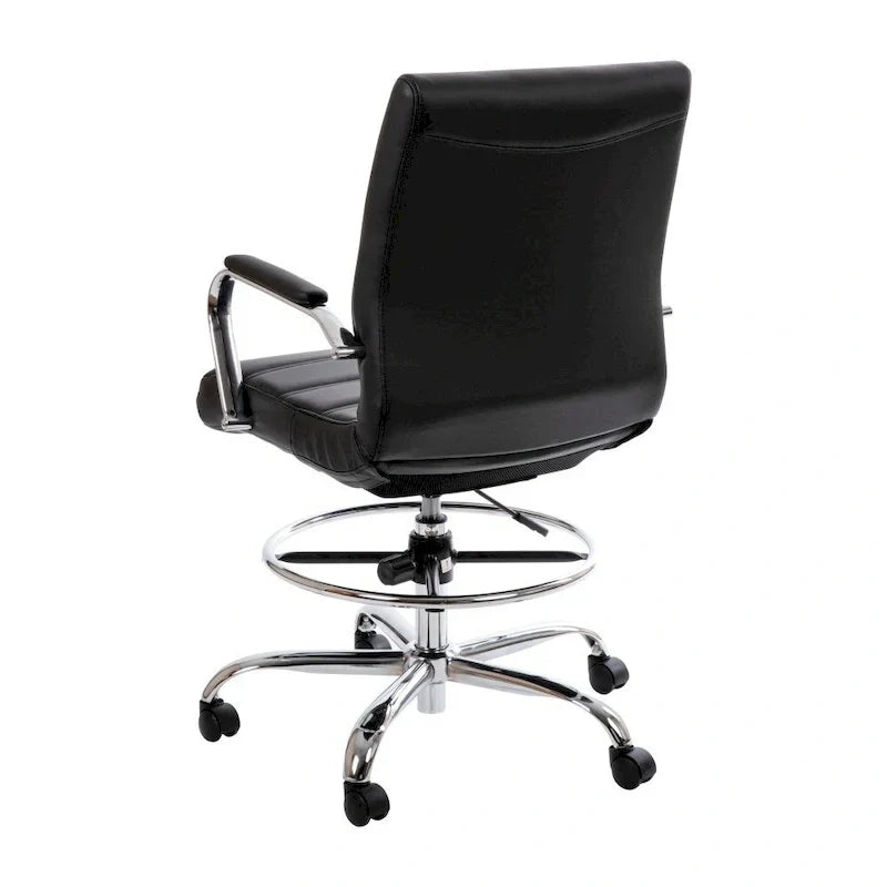 Chaise de dessin en LeatherSoft à dossier moyen avec anneau repose-pieds réglable et base chromée