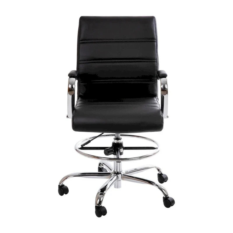 Chaise de dessin en LeatherSoft à dossier moyen avec anneau repose-pieds réglable et base chromée
