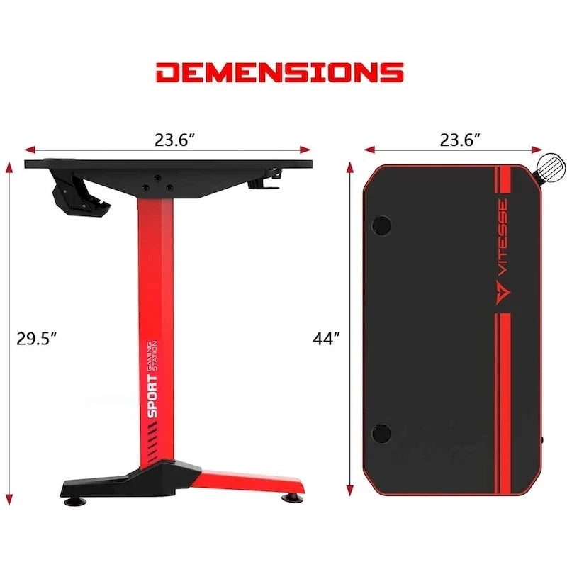 Bureau de jeu ergonomique BOSSIN en forme de T avec tapis de souris pleine surface, support de manette, porte-gobelet et crochet pour casque