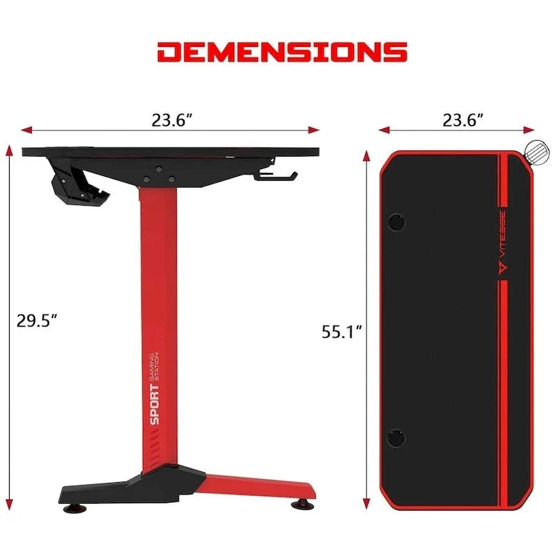 Bureau de jeu ergonomique BOSSIN en forme de T avec tapis de souris pleine surface, support de manette, porte-gobelet et crochet pour casque