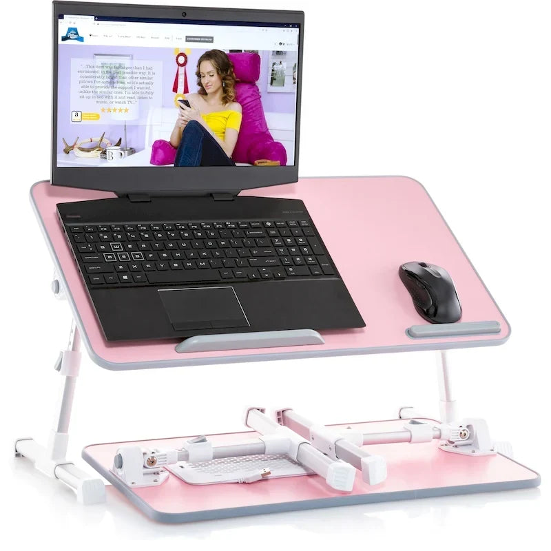 Oreiller de mari - Plateau de lit en bois petit - Convient aux ordinateurs portables jusqu'à 17 pouces - avec double coussin, fente multifonctionnelle pour tablette