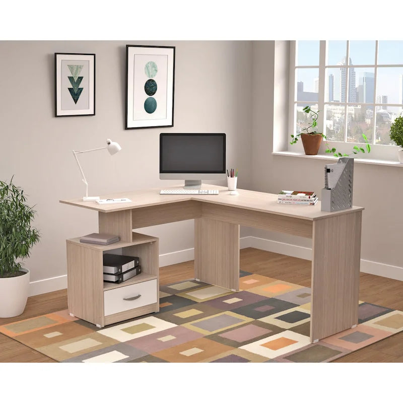 Bureau d'ordinateur d'angle Inval Merlin avec compartiment de rangement