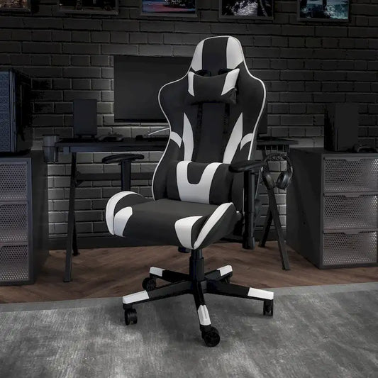 Chaise de jeu ergonomique de course avec dossier entièrement inclinable en similicuir rouge