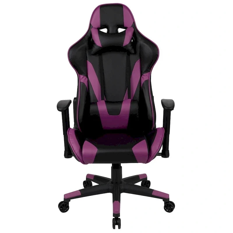 Chaise de jeu ergonomique de course avec dossier entièrement inclinable en similicuir rouge