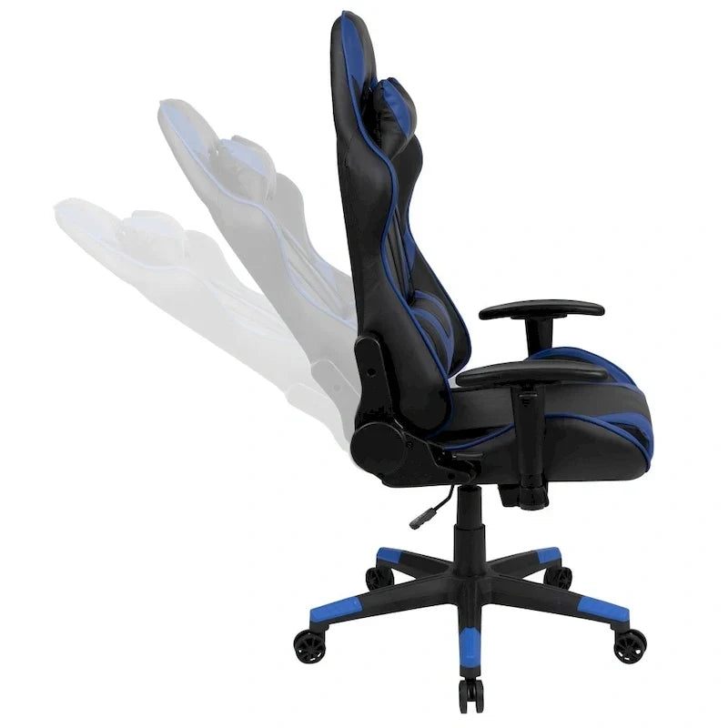 Chaise de jeu ergonomique de course avec dossier entièrement inclinable en similicuir rouge