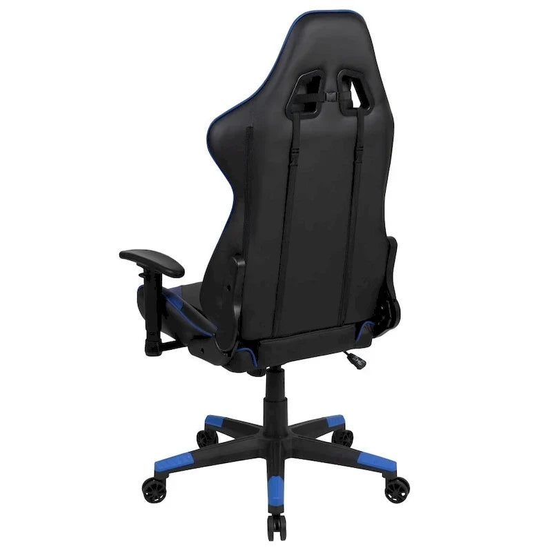 Chaise de jeu ergonomique de course avec dossier entièrement inclinable en similicuir rouge