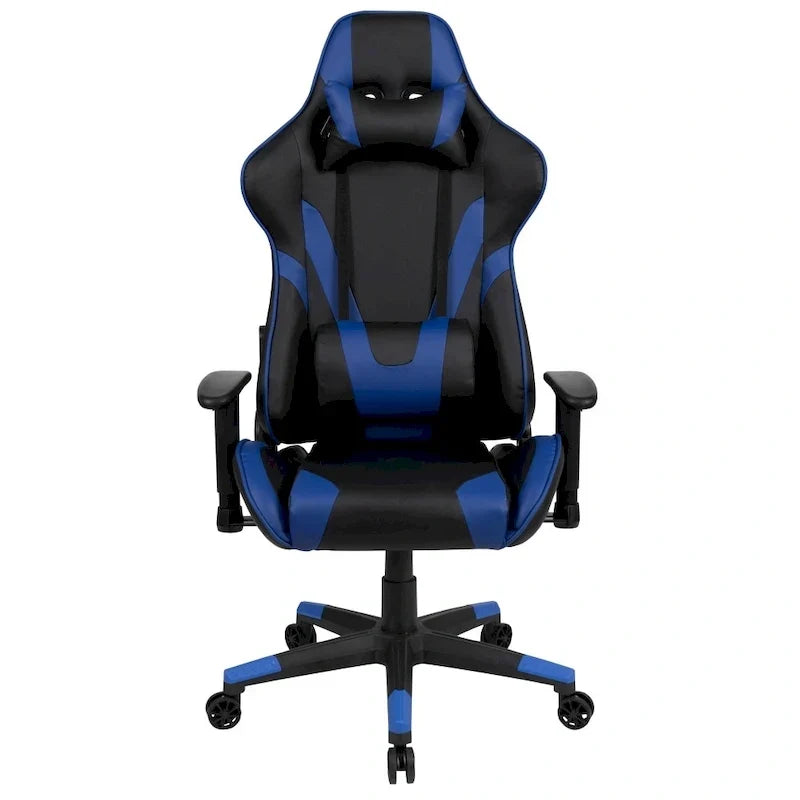 Chaise de jeu ergonomique de course avec dossier entièrement inclinable en similicuir rouge