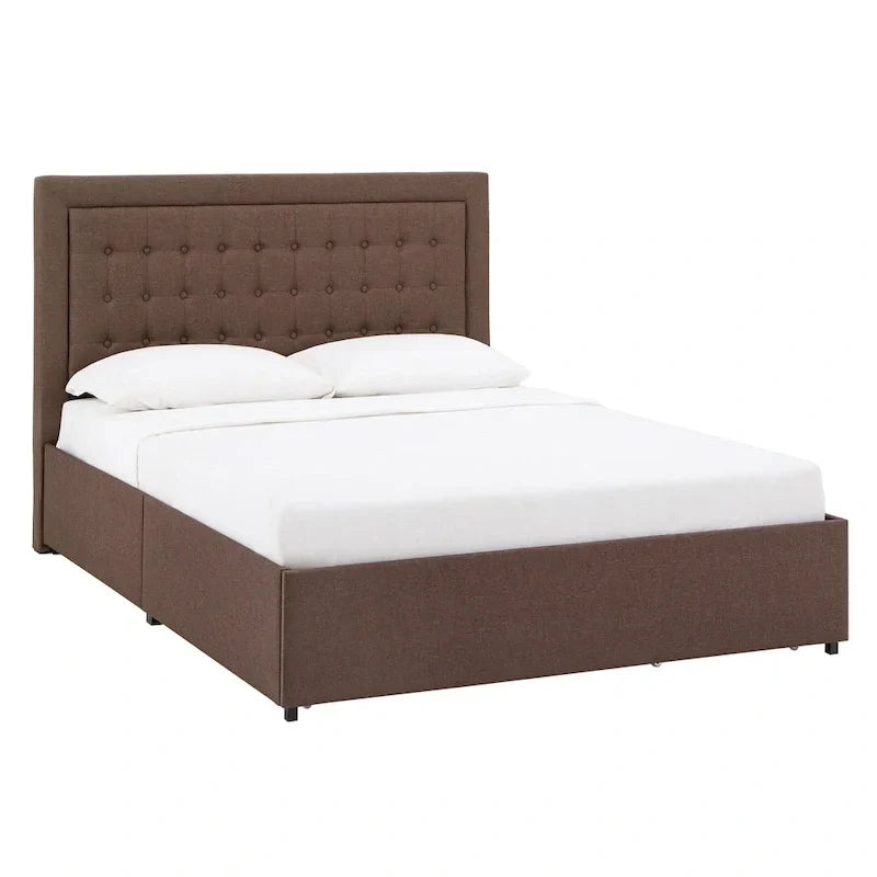 Lit plateforme de rangement avec tête de lit capitonnée en lin Arlert par iNSPIRE Q Classic