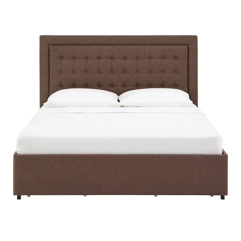 Lit plateforme de rangement avec tête de lit capitonnée en lin Arlert par iNSPIRE Q Classic