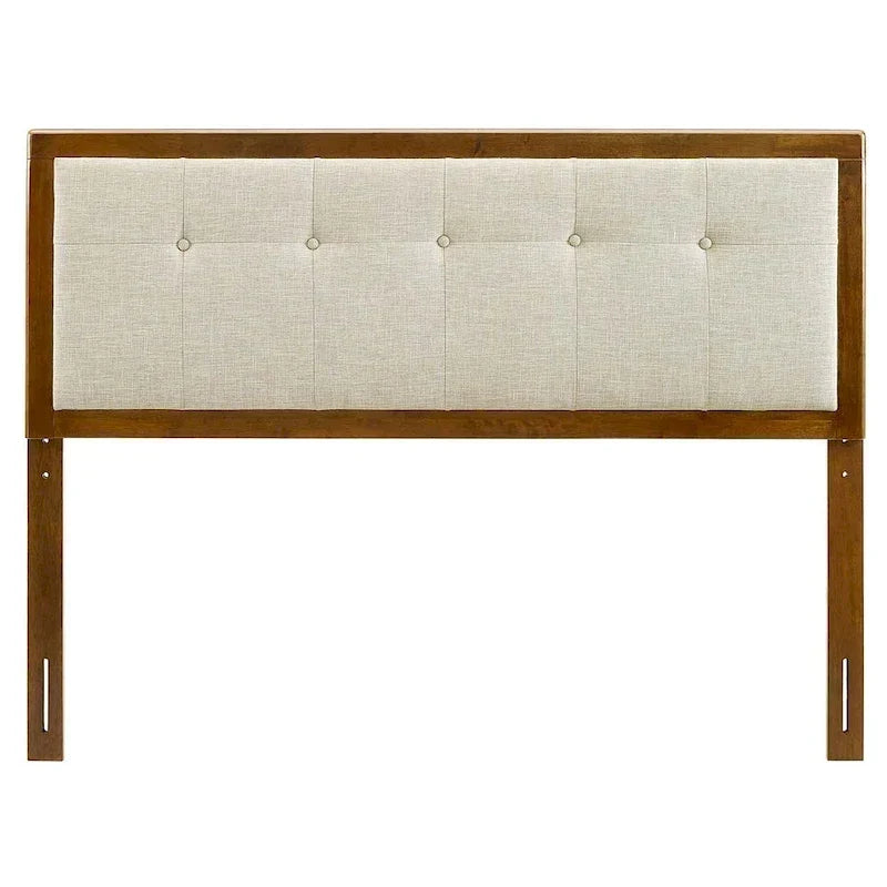 Tête de lit Queen Size Marlin traditionnelle en tissu beige capitonnée en bois de noyer