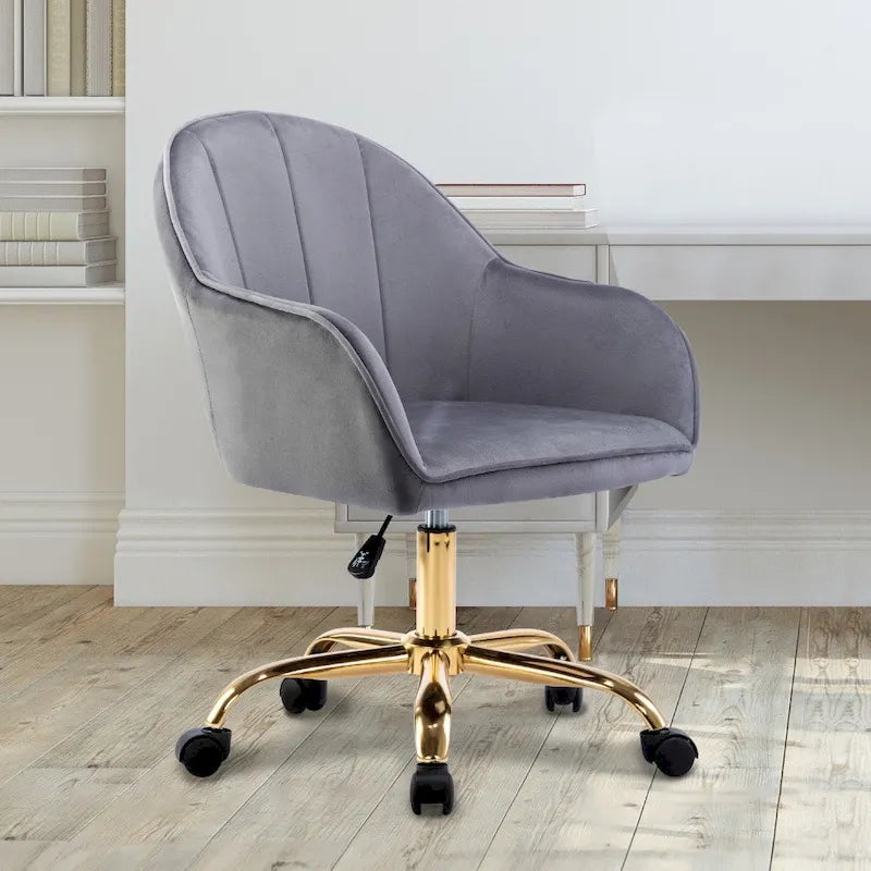Chaise de bureau Porthos Home Xenos en velours avec piètement chromé doré