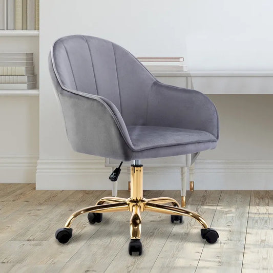 Chaise de bureau Porthos Home Xenos en velours avec piètement chromé doré