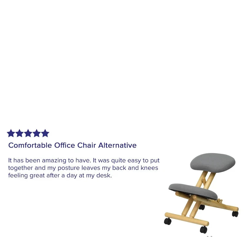 Chaise de bureau ergonomique à genoux en bois mobile en tissu gris
