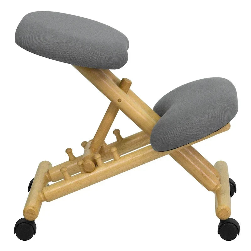 Chaise de bureau ergonomique à genoux en bois mobile en tissu gris