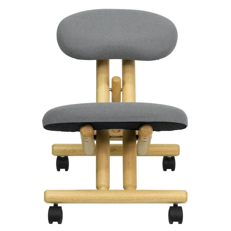 Chaise de bureau ergonomique à genoux en bois mobile en tissu gris