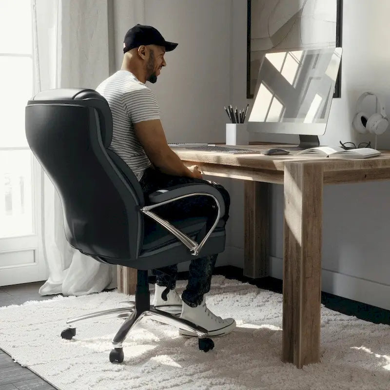 Chaise de bureau ergonomique pivotante en cuir pleine fleur, grande taille