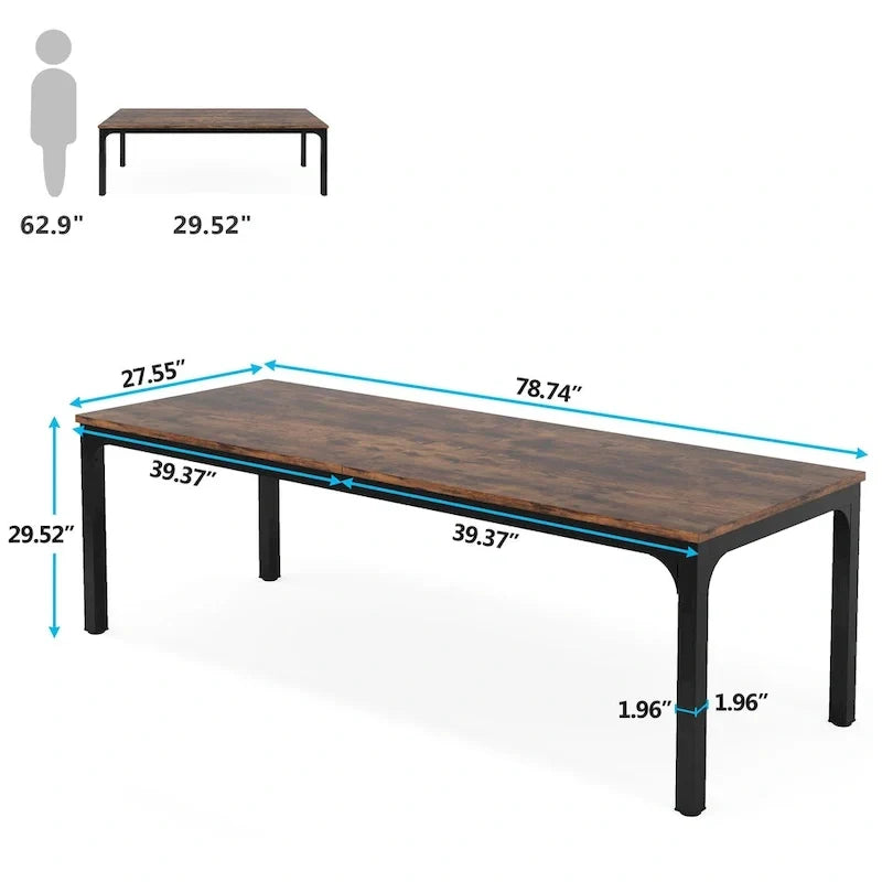 Bureau de direction double poste de travail de 78,74 pouces avec pieds en métal pour bureau à domicile, bureau d'ordinateur pour deux personnes (table uniquement)