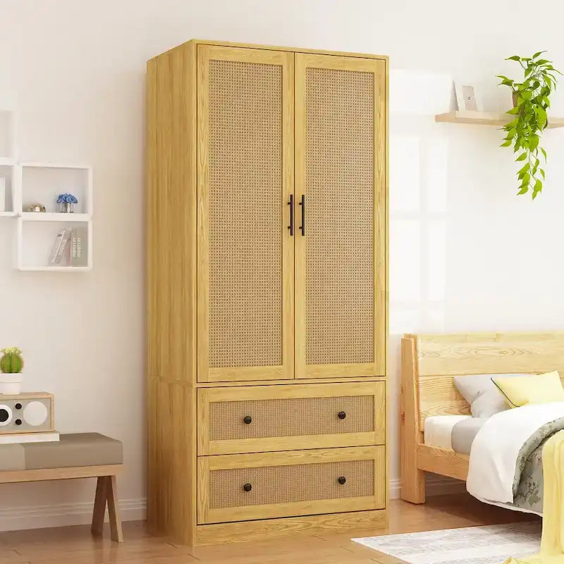 Placard penderie en bois avec tringle et tiroirs - Organiseur de rangement