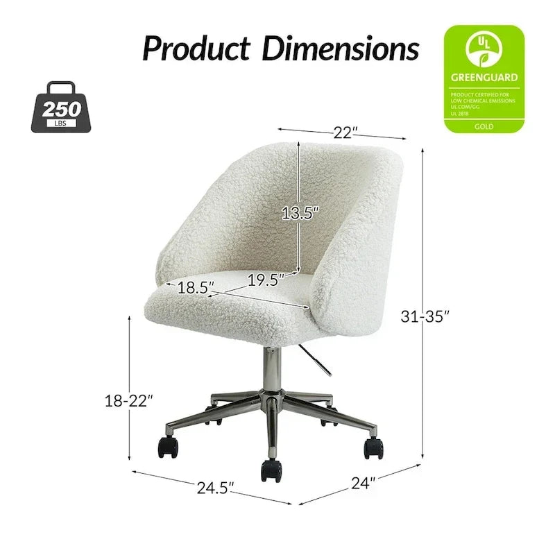 Chaise de bureau pivotante Joah Modern Boucle 360 réglable en hauteur avec roulettes par HULALA HOME - N/A