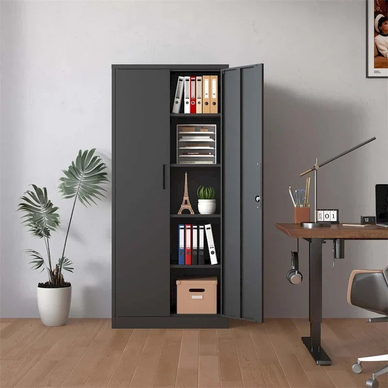 Armoire de rangement métallique de garage en acier à outils avec portes et 3 étagères