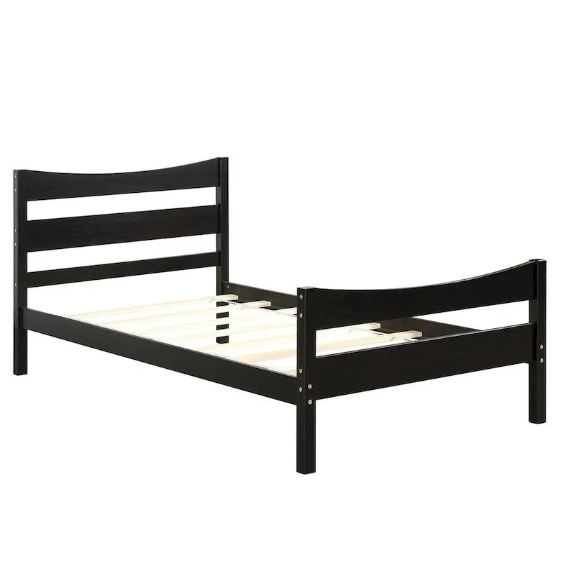 Gymax Sommier Plateforme Lit Simple avec Tête de Lit et Lattes en Bois - Expresso