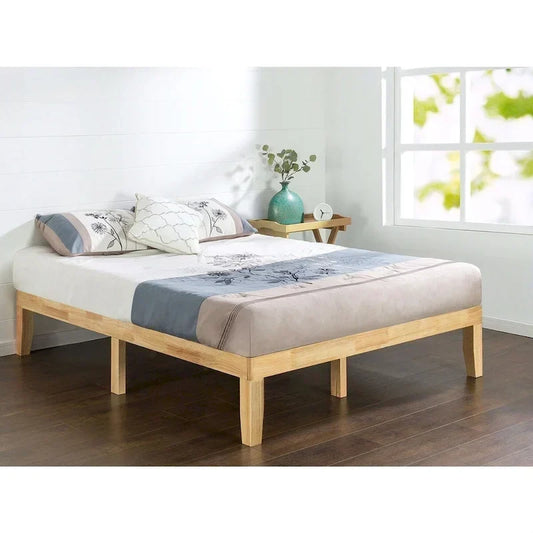 Cadre de lit plateforme en bois massif grandeur double, fini naturel