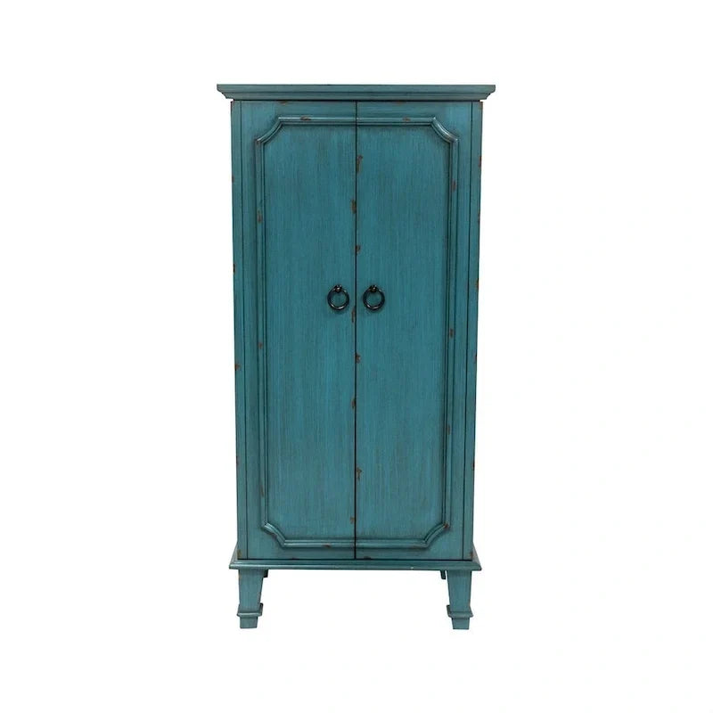 Grande boîte à bijoux vintage turquoise peinte à la main avec poignées de tiroir antiques – 13,8 x 19 x 40 pouces
