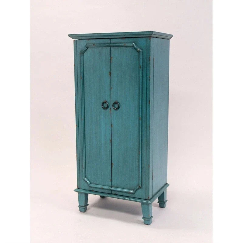 Grande boîte à bijoux vintage turquoise peinte à la main avec poignées de tiroir antiques – 13,8 x 19 x 40 pouces
