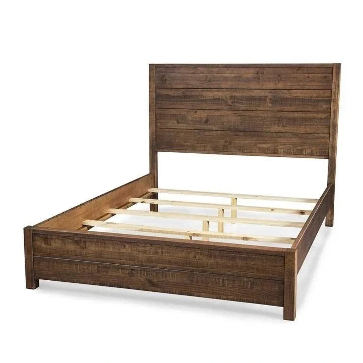 Lit plateforme en pin massif couleur noyer Queen Size FarmHome